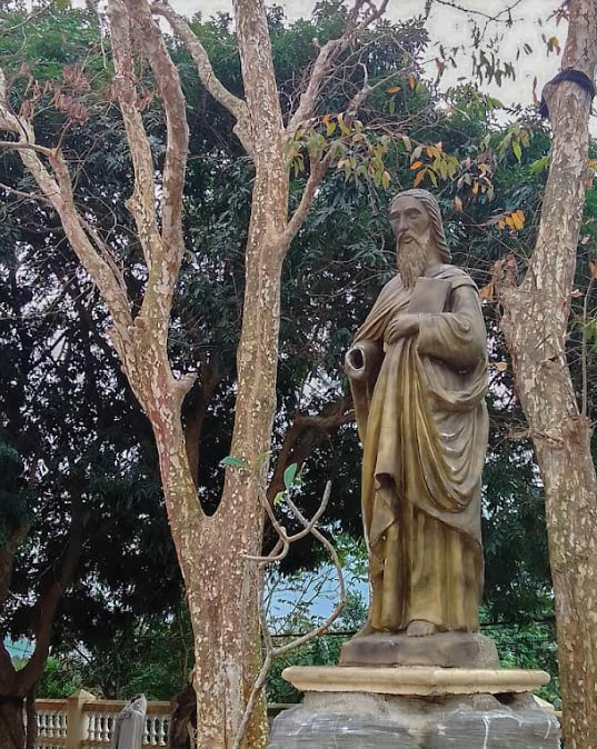 Không gian xung quanh nhà thờ thoáng đãng, rộng rãi, có nhiều hàng cây xanh.