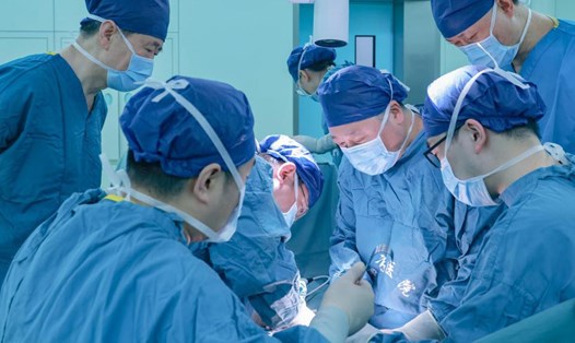 Bác sĩ Qin Weijun tại bệnh viện Xijing thuộc Đại học Y Không quân Trung Quốc và các cộng sự thực hiện ca ghép thận lợn đã chỉnh sửa gen vào cơ thể người. Ảnh: Đại học Y Không quân Trung Quốc.