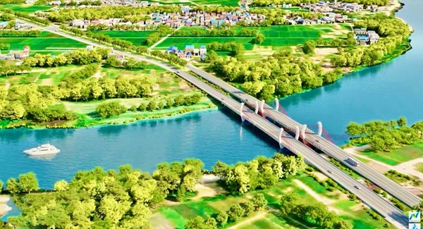 Phối cảnh cầu số 2 bắc qua sông tại thị trấn Châu Ổ, huyện Bình Sơn - là điểm nhấn kiến trúc của đường Hoàng Sa - Dốc Sỏi. Ảnh: Ban Quản lý dự án Đầu tư xây dựng các công trình giao thông tỉnh.
