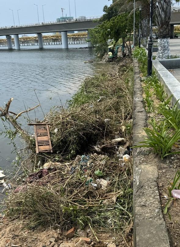Hiện trạng việc dọn cỏ rác trước khi bị đổ thải, lấn sông. Ảnh: UBND quận Sơn Trà