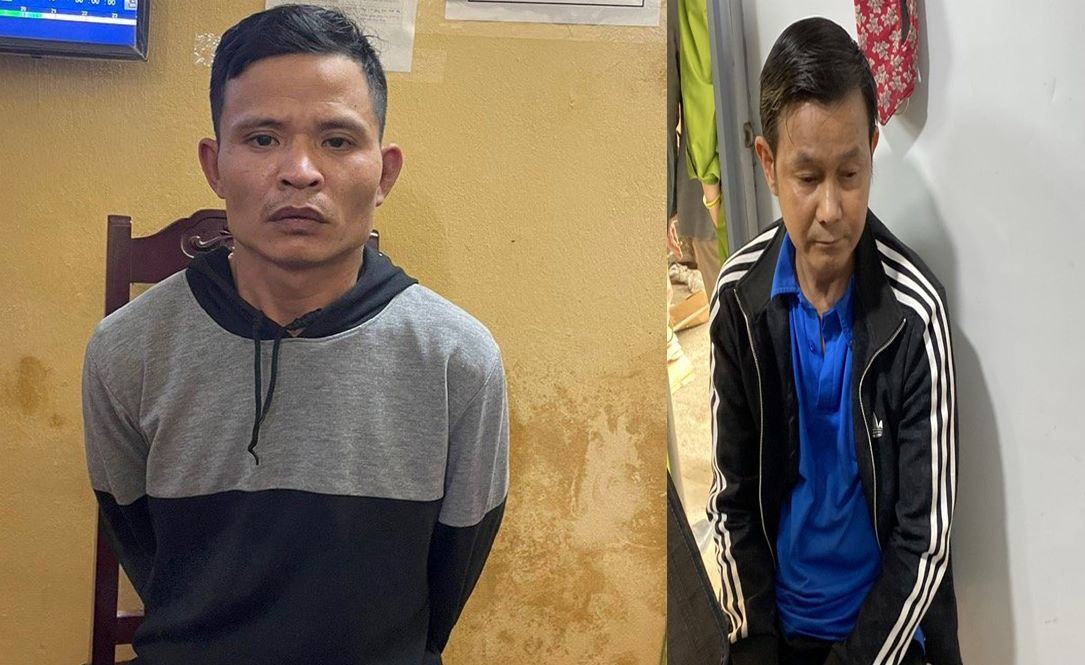 Hoàng Thế Cường (trái) và Nguyễn Văn Hùng bị bắt giữ về hành vi buôn bán ma túy trái phép. Ảnh: Công an Thanh Hóa