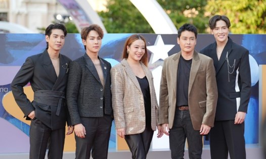 Dàn diễn viên trên thảm đỏ liên hoan phim Quốc tế TPHCM. Ảnh: BTC.