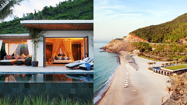 Located on the slopes of the coastal mountains, Mia Resort Nha Trang is surrounded by lush green forests, with a clear beach in the distance. Without a large or imposing area, this 5-star resort makes visitors feel peaceful and gentle when completely immersed in nature. Here you can see Cam Ranh airport, bays, small islands to the east, and neighboring cliffs and beaches. In addition, visitors can enjoy classy meals at 3 luxurious restaurants and bars: Kitchen By The Sea, La Baia and Mojito's. Image:
