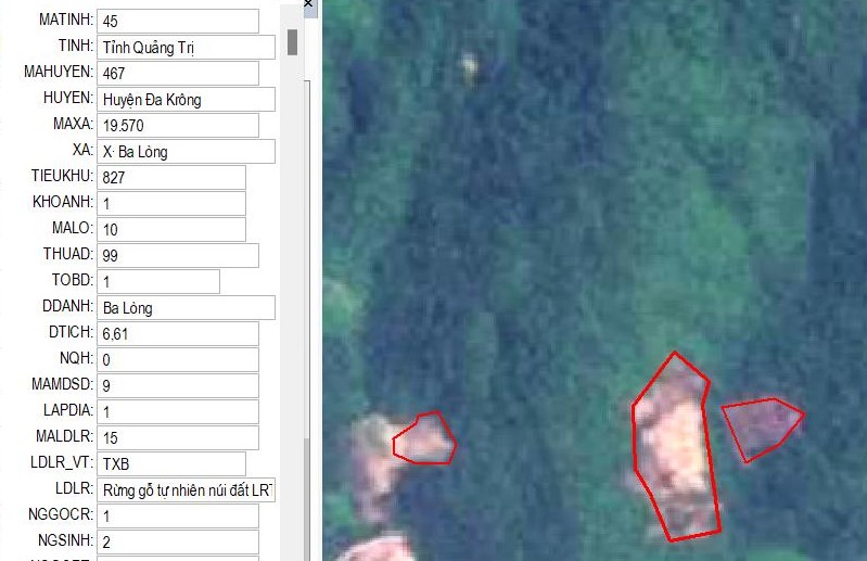 Kiểm lâm Quảng Trị giải đoán ảnh vệ tinh, phát hiện 3 địa điểm có biến động về rừng ở xã Ba Lòng, huyện Đakrông, tỉnh Quảng Trị. Ảnh: Hưng Thơ.