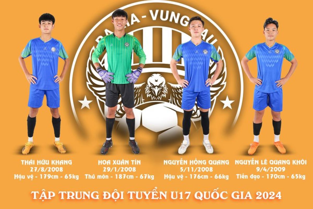 4 cầu thủ Bà Rịa - Vũng Tàu được triệu tập tham gia đội tuyển U17 Quốc gia. Ảnh: CLB BRVT