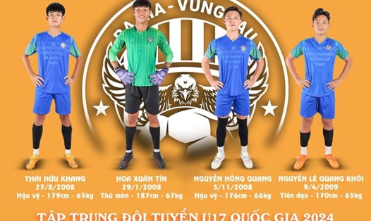 4 cầu thủ Bà Rịa - Vũng Tàu được triệu tập tham gia đội tuyển U17 Quốc gia. Ảnh: CLB BRVT