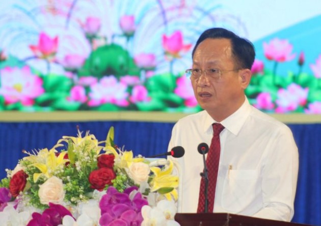 Chủ tịch UBND tỉnh Bạc Liêu Phạm Văn Thiều phát biểu tại buổi họp mặt. Ảnh: Nhật Hồ
