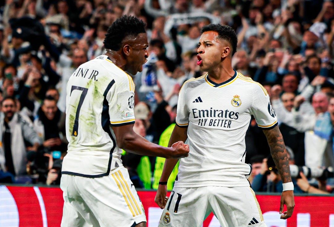 Vinicius và Rodrygo đã thi đấu rất hay cho Real Madrid trong hiệp 1 đấu với Man City. Ảnh: Champions League