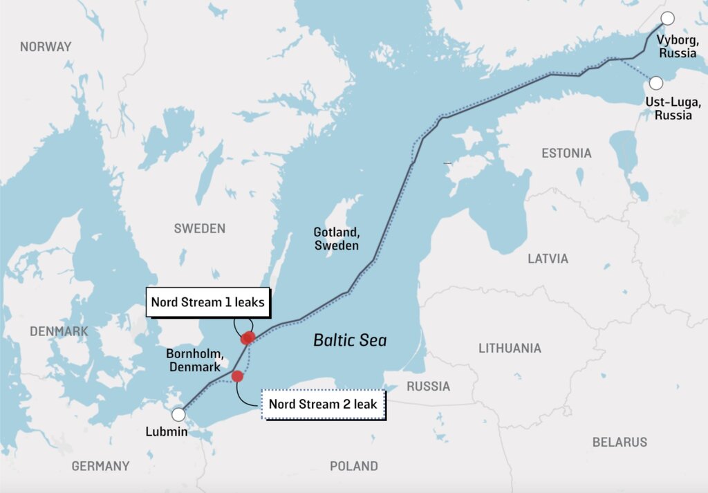 Bản đồ đường ống Nord Stream và Nord Stream 2. Ảnh chụp màn hình Foreign Policy