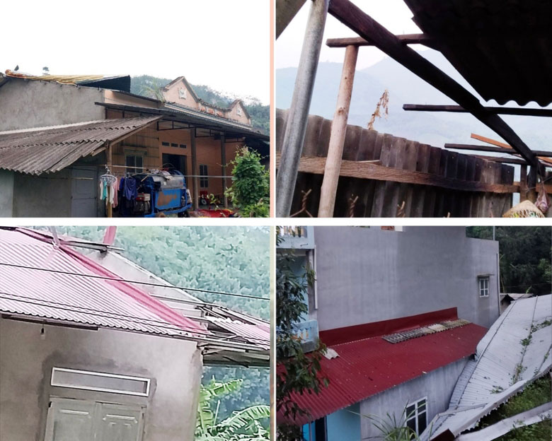 Xã Nậm Dạng, huyện Văn Bàn, tỉnh Lào Cai có 40 nhà dân bị ảnh hưởng bởi dông lốc. Ảnh: Tùng Lâm