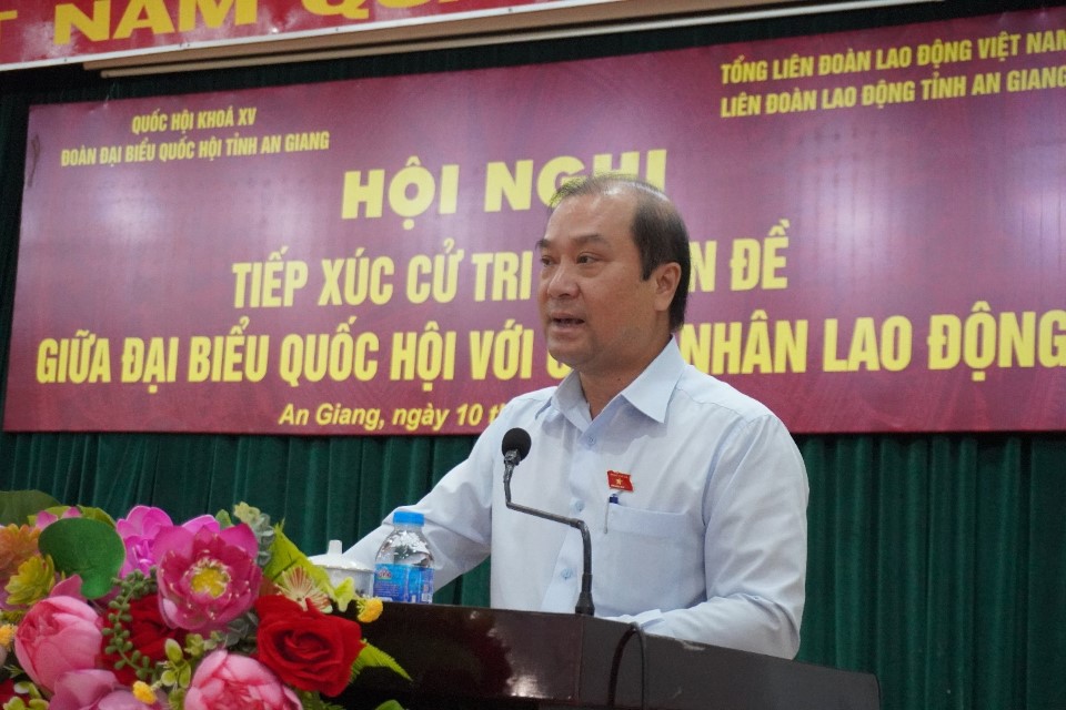 Phó Trưởng Đoàn đại biểu Quốc hội Trình Lam Sinh phát biểu tại hội nghị. Ảnh: Cẩm Tú