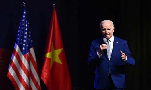Tổng thống Mỹ Joe Biden trong cuộc họp báo tại Hà Nội ngày 10.9.2023.  Ảnh: AFP