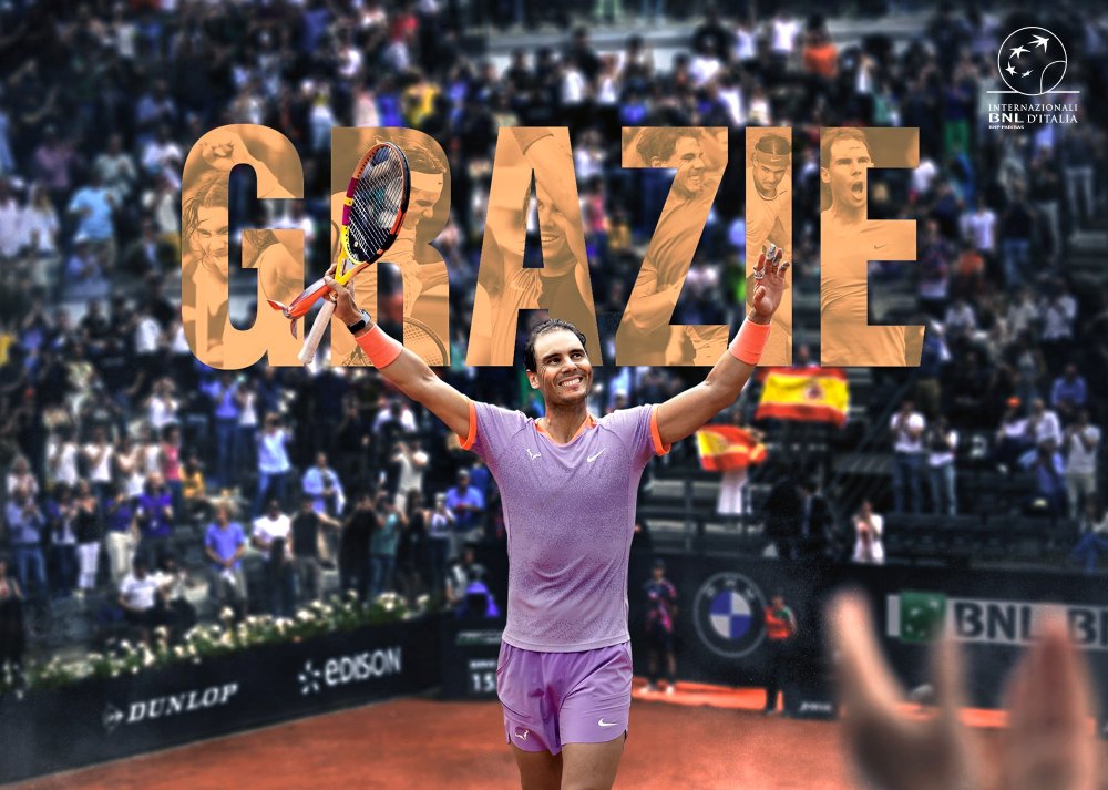 Ban tổ chức Rome Masters cảm ơn Nadal sau khi anh rời giải. Ảnh: Internazionali BNL d'Italia