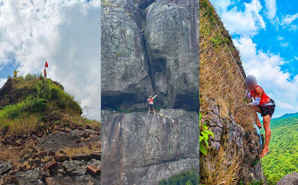 Hình ảnh nhóm người tự ý leo núi Hòn Chuông (huyện Phù Cát, Bình Định) đăng tải trên mạng xã hội. Ảnh chụp màn hình