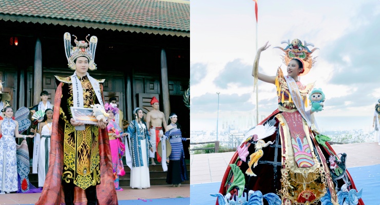 Hai đại diện Việt Nam có giải ở phần thi Trang phục dân tộc. Ảnh: BTC