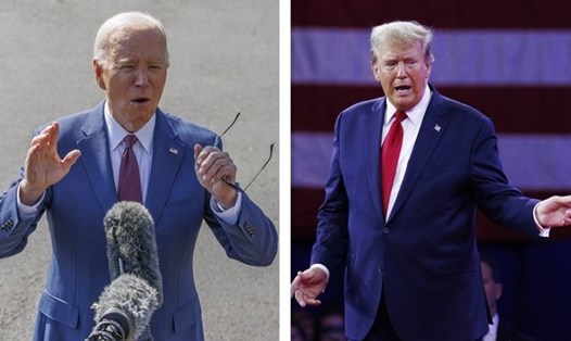 Ông Donald Trump (phải) đang dẫn trước ông Joe Biden tại 5 bang chiến trường. Ảnh: Xinhua