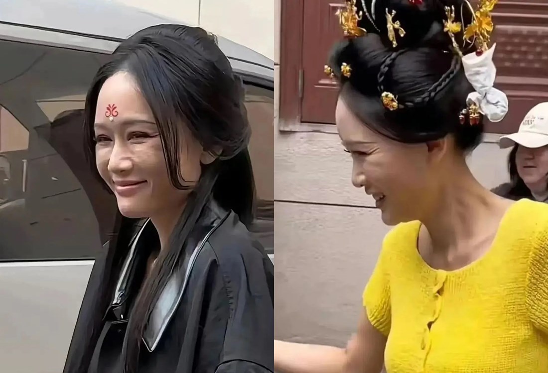 Tuy nhiên, khi thiếu đi bộ lọc, nhan sắc nữ diễn viên lộ rõ khuyết điểm: gương mặt đơ cứng, làn da nhiều nếp nhăn, đặc biệt là vùng mắt và rãnh cười trên mặt. Trần Kiều Ân không thể che đi những dấu hiệu của tuổi tác dù đã trang điểm. Ảnh: Weibo