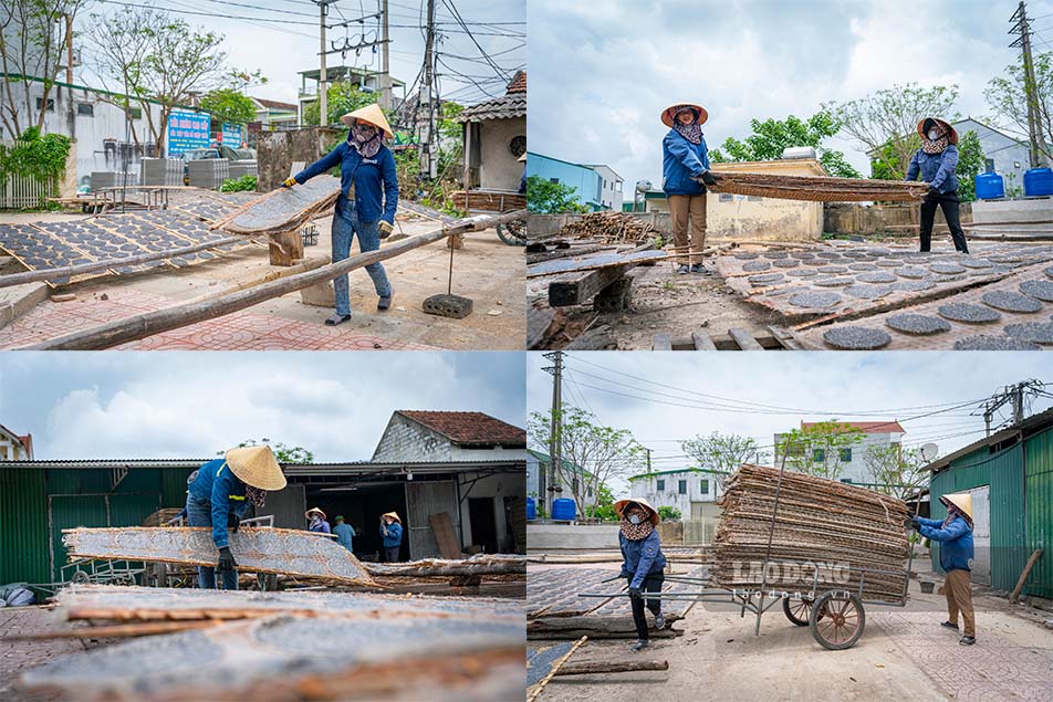 Để bánh đạt độ ngon, người dân nơi đây phải phơi trong điều kiện nhiệt độ 30 - 37 độ C. Đến khoảng 11h - 12h, khi bánh khô đều 2 mặt, phải thu gom nhanh vì nếu để quá nắng, bánh sẽ bị nứt, vỡ, cong vênh...