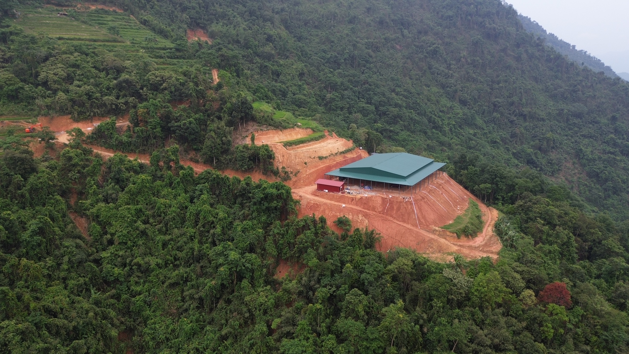 Hàng nghìn mét vuông đất rừng bị san lấp, xây dựng trái phép. Ảnh: Minh Chuyên