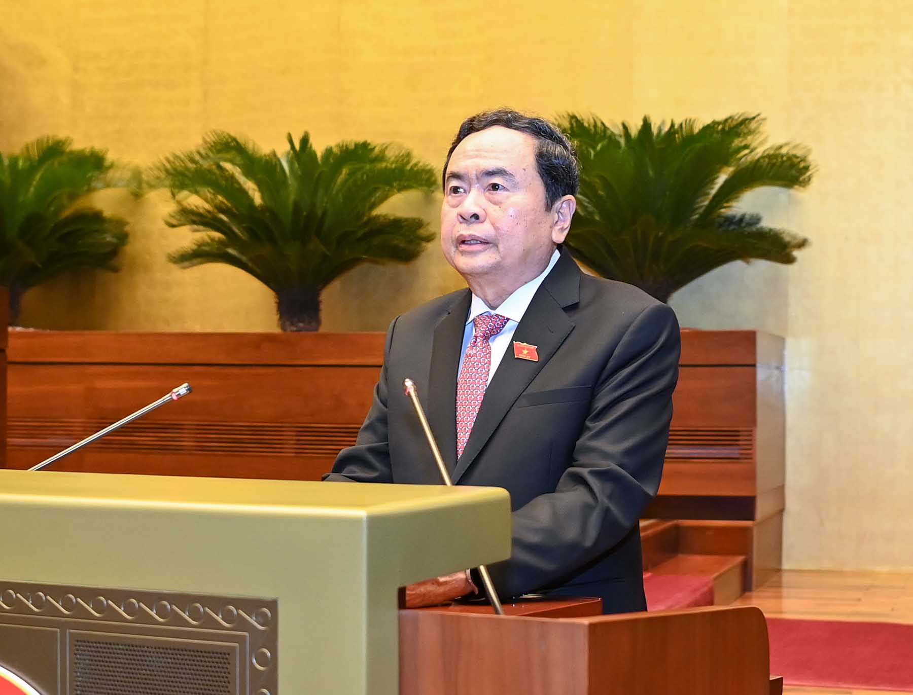 Ủy viên Bộ Chính trị, Phó Chủ tịch Thường trực Quốc hội Trần Thanh Mẫn phát biểu khai mạc Kỳ họp thứ 7. Ảnh: Phạm Đông