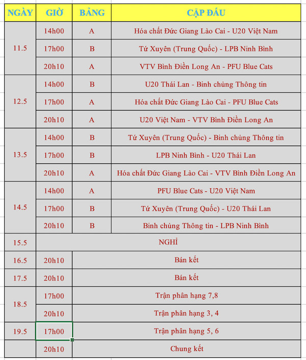 Lịch thi đấu cúp bóng chuyền quốc tế VTV9 Bình Điền 2024.