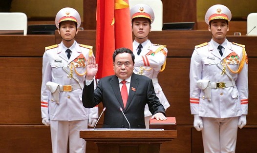 Chủ tịch Quốc hội Trần Thanh Mẫn tuyên thệ nhậm chức. Ảnh: Quốc hội