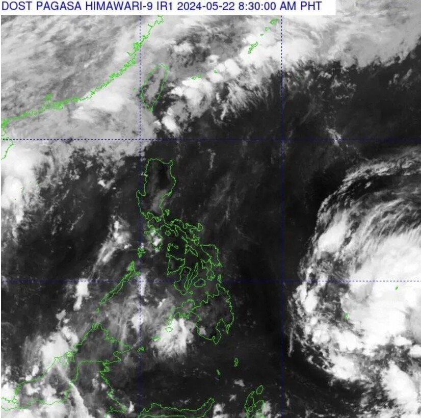 Dự báo bão mới nhất cho hay, lúc 8h sáng 22.5, giờ Philippines, một vùng áp thấp đã hình thành ở phía đông Philippines. Ảnh: PAGASA