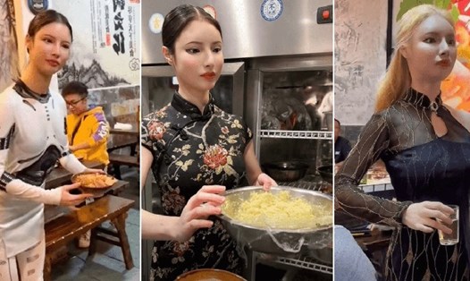 Chủ nhà hàng Trung Quốc với vẻ ngoài giống robot. Ảnh: Douyin