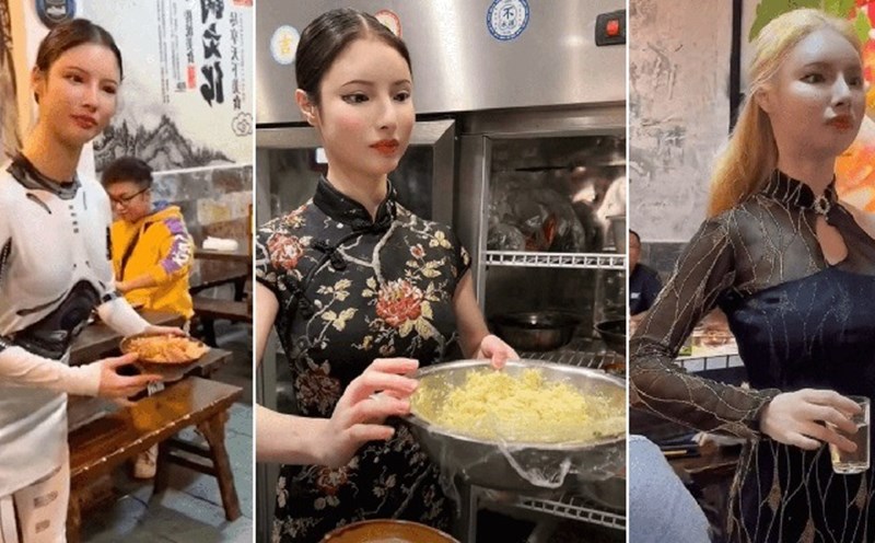 Chủ nhà hàng Trung Quốc với vẻ ngoài giống robot. Ảnh: Douyin