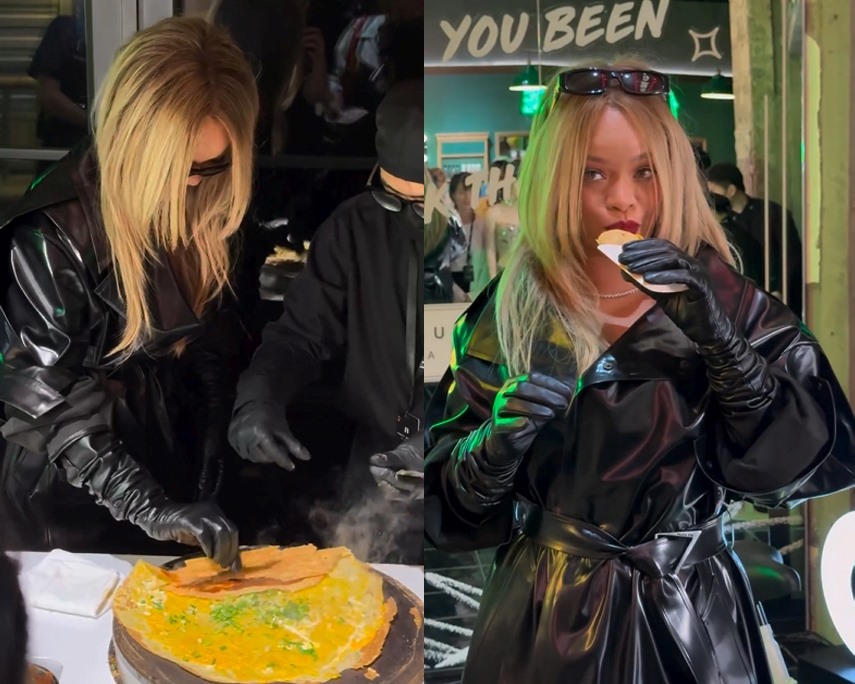 Rihanna thử làm món ăn đường phố jianbing của Trung Quốc. Ảnh: Fenty Beauty