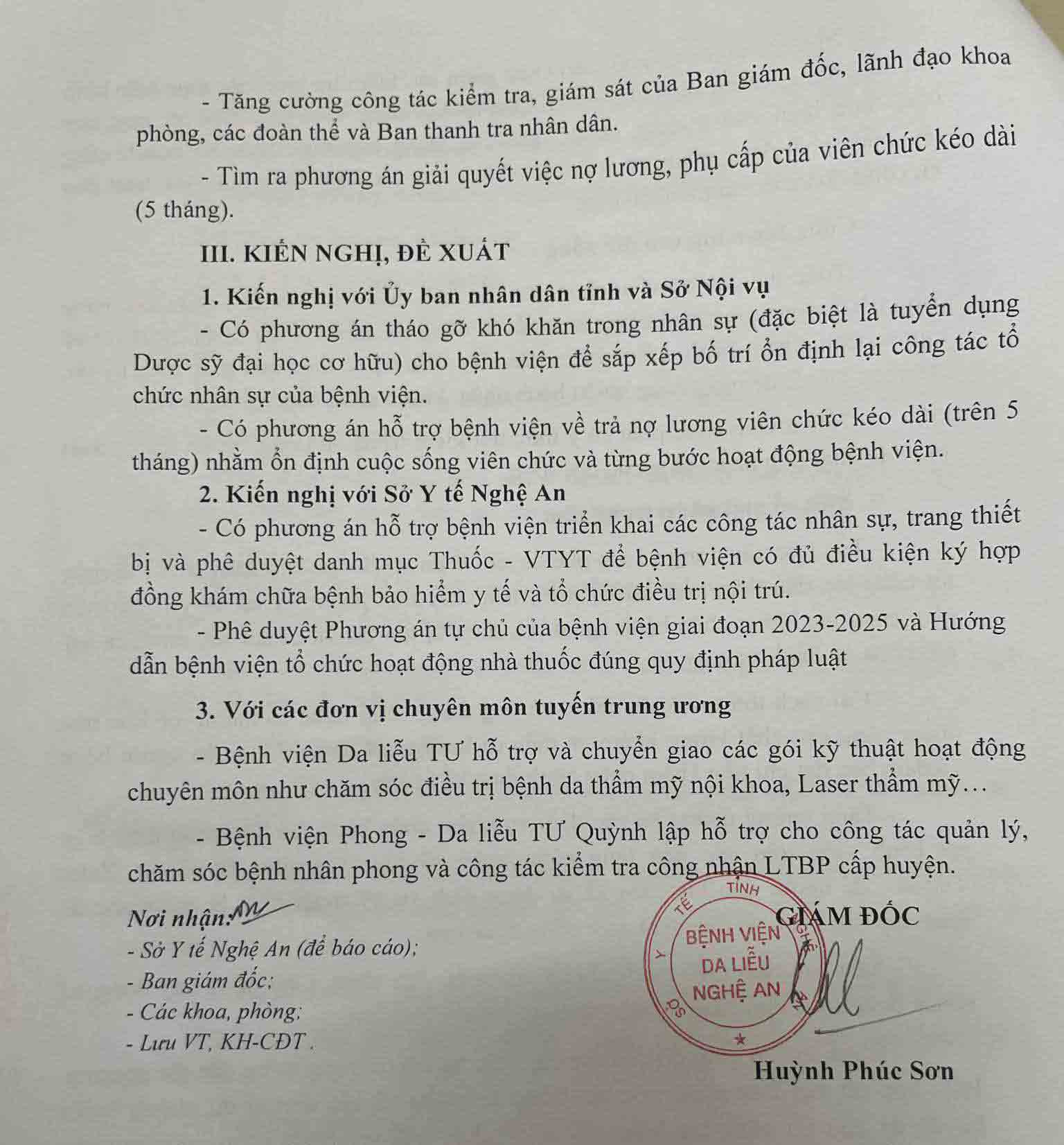 Bệnh viện Da liễu Nghệ An đề nghị tỉnh hỗ trợ về việc nợ lương viên chức. Ảnh: Quang Đại