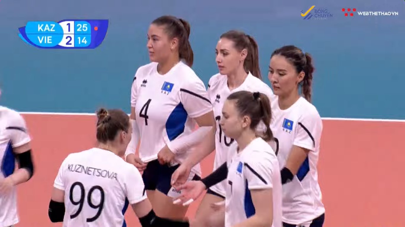 Tuyển bóng chuyền nữ Kazakhstan giành chiến thắng ở set 3. Ảnh cắt từ video 