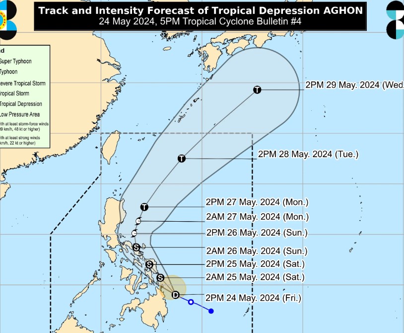 Dự báo diễn biến và đường đi của bão số 1 gần Biển Đông. Ảnh: PAGASA