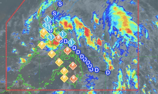 Cập nhật lúc 14h ngày 25.5 về vị trí cơn bão đầu tiên trong năm 2024 trên vùng biển Tây Bắc Thái Bình Dương. Ảnh: PAGASA