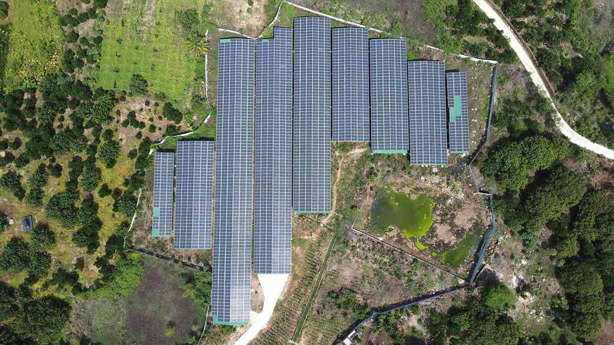 Cận cảnh trạm điện năng lượng mặt trời tại ấp 2, xã Tà Lài, huyện Tân Phú với hàng ngàn tấm pin. Ảnh: HAC