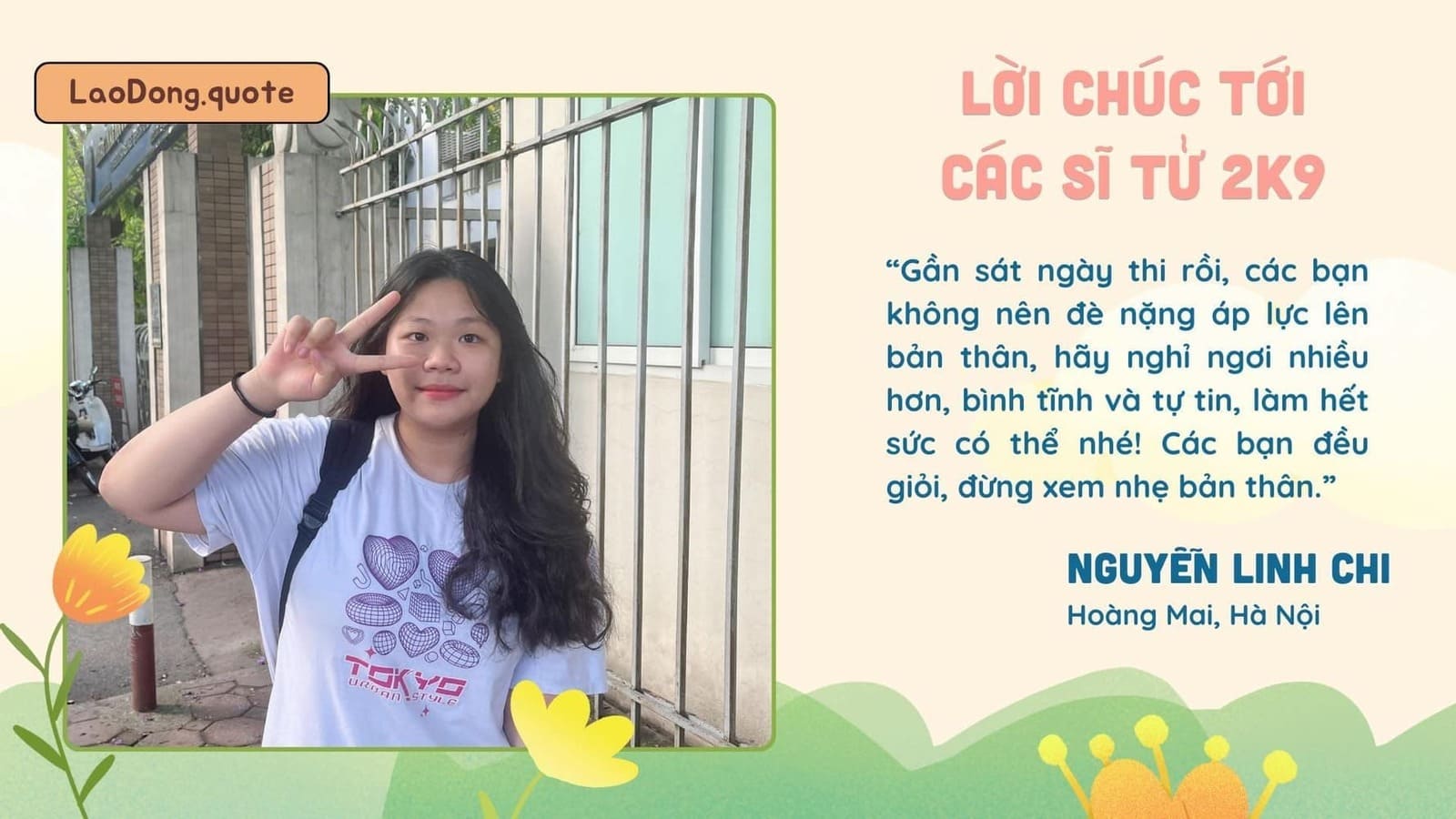 Nguyễn Linh Chi gửi lời chúc đến các học sinh chuẩn bị bước vào kì thi vào lớp 10. Ảnh: Nguyễn Đạt