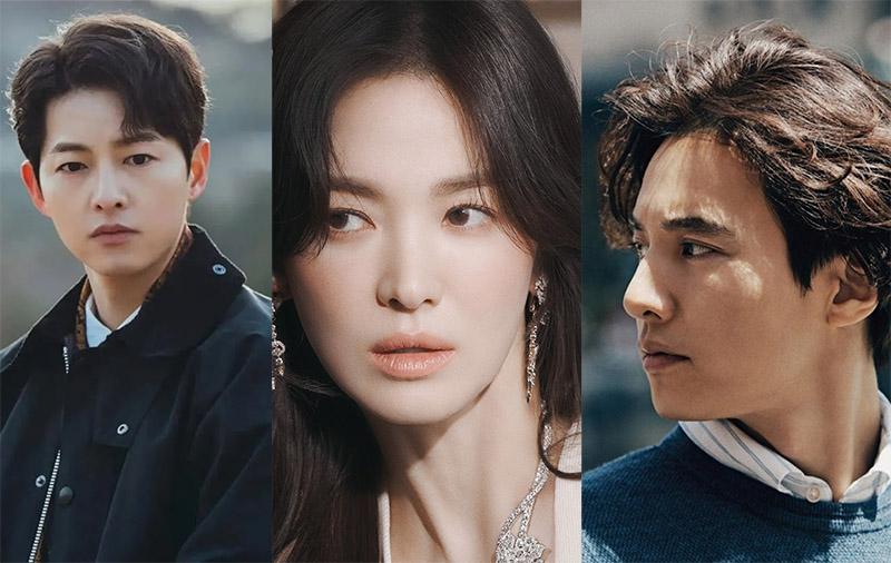 Song Joong Ki, Song Hye Kyo và Won Bin. Ảnh: Yonhap