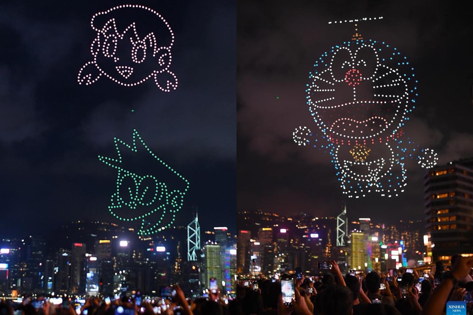 Doraemon khổng lồ xuất hiện trên bầu trời Hong Kong. Ảnh: Xinhua