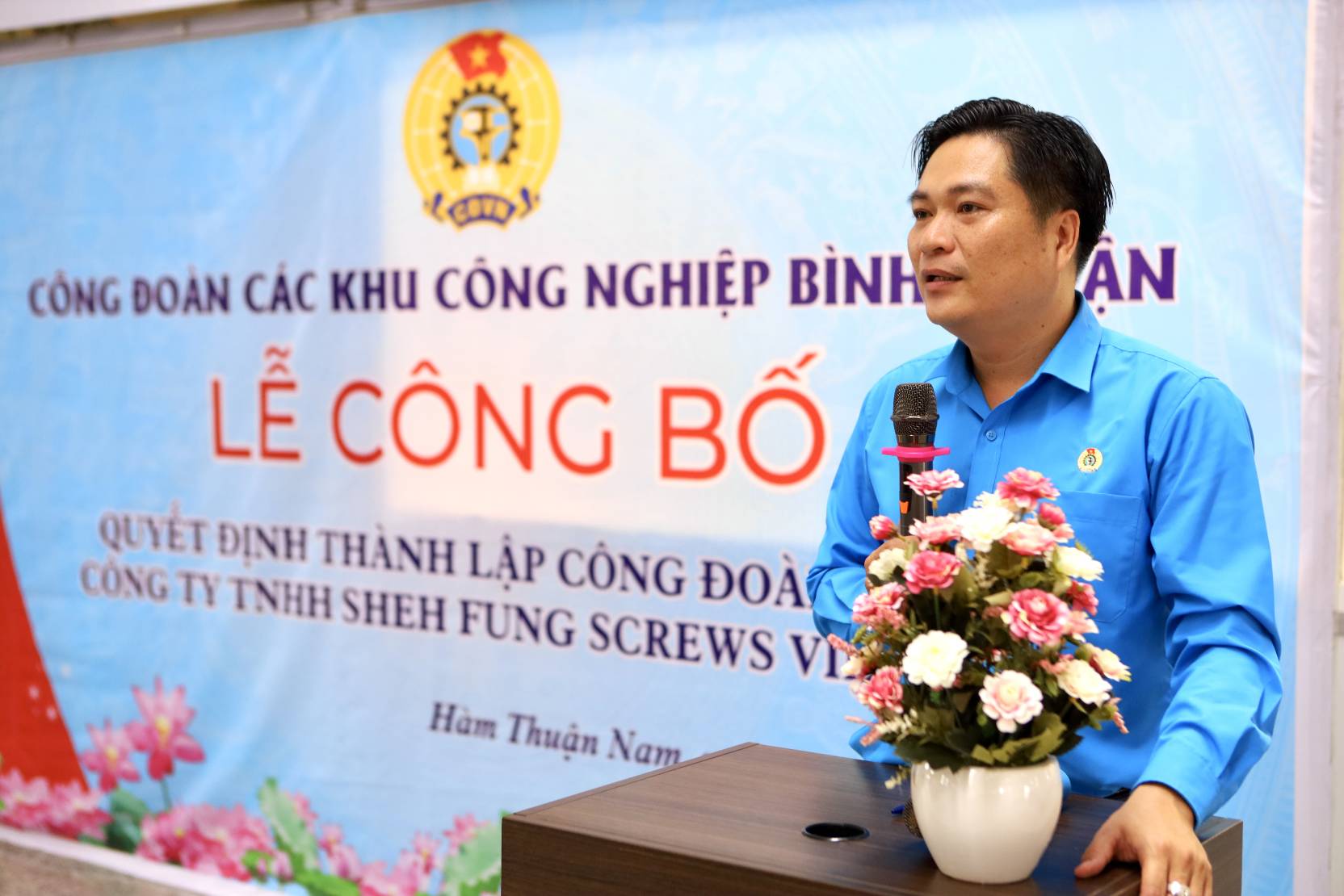 Ông Trần Duy Thanh - Chủ tịch Công đoàn các KCN Bình Thuận phát biểu chỉ đạo. Ảnh: Duy Tuấn 