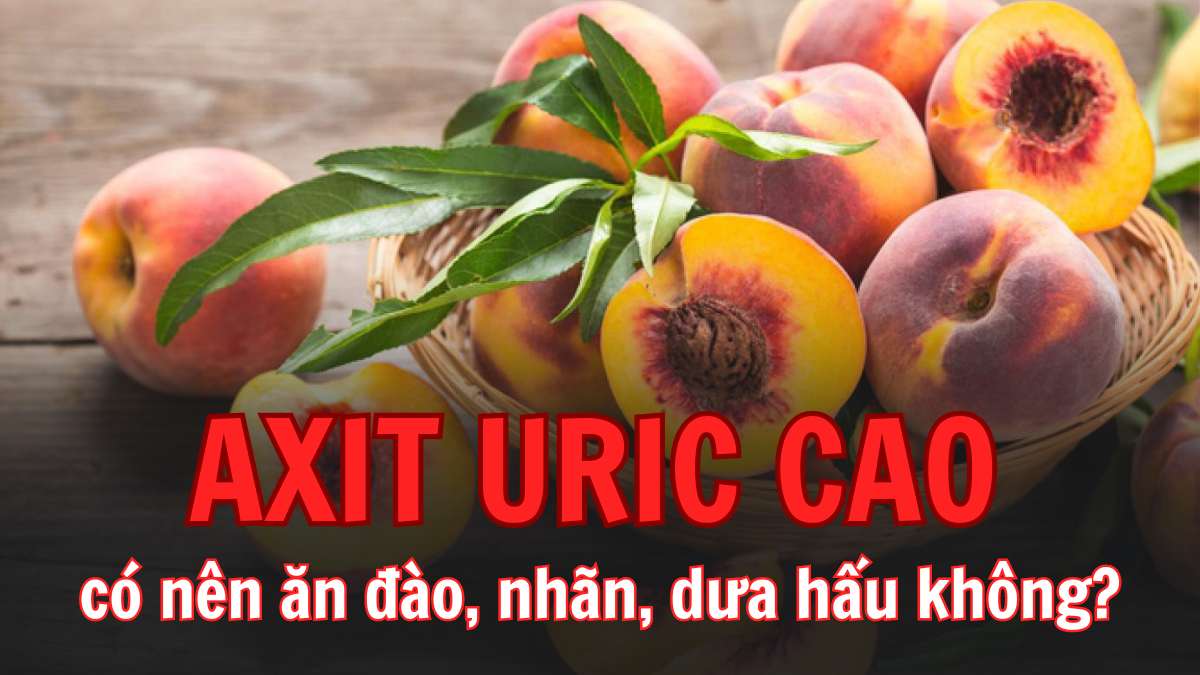 Quả đào chứa hàm lượng chất xơ tương đối cao nên có lợi cho hệ tiêu hóa, tăng đào thải axit uric. Đồ hoạ: Thuỳ Dung