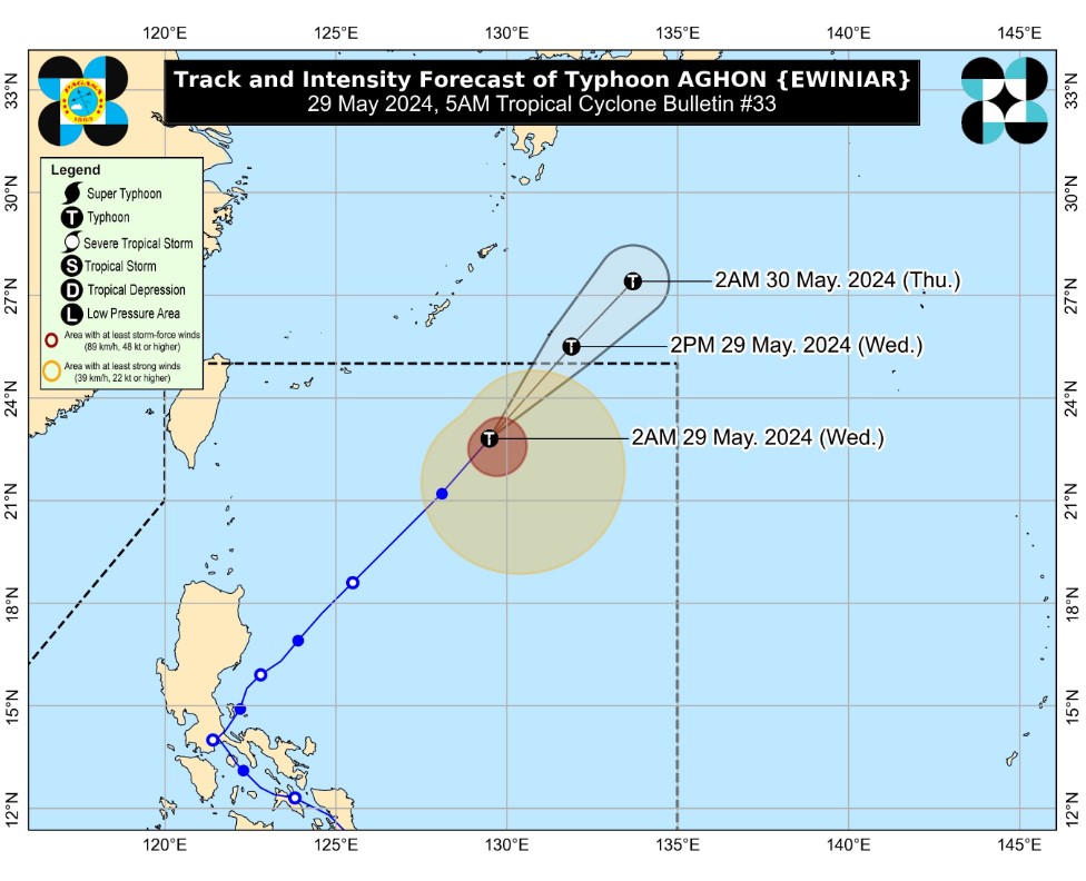 Dự báo, cơn bão số 1 của mùa bão năm nay ra khỏi khu vực dự báo của Philippines (PAR) vào sáng hoặc chiều 29.5. Ảnh: PAGASA