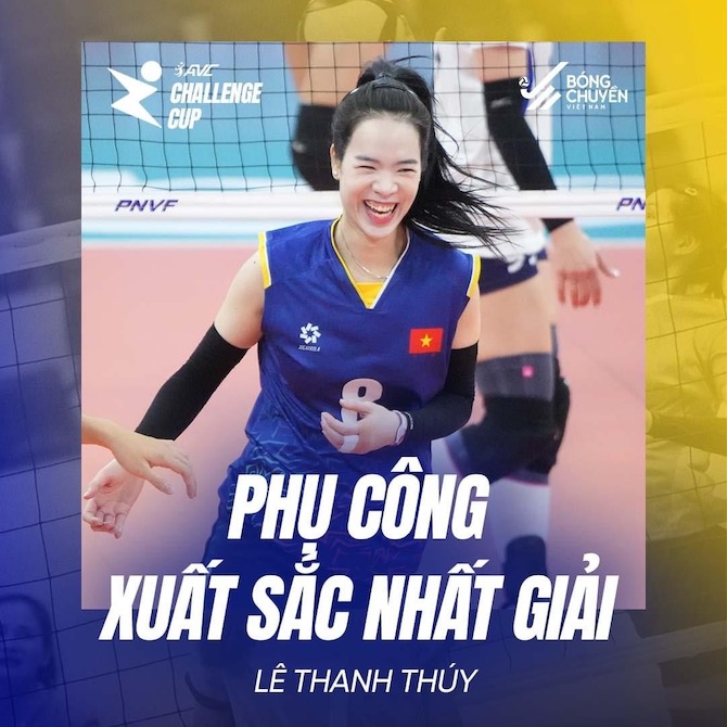 Lê Thanh Thúy đạt danh hiệu Phụ công xuất sắc nhất. Ảnh: Bóng chuyền Việt Nam 