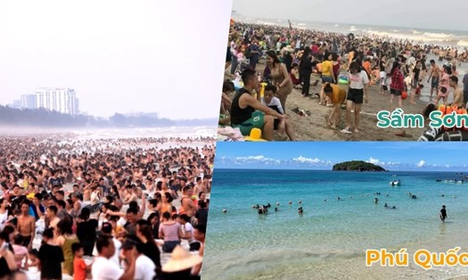 Sự khác biệt quá lớn ở hai bãi biển dịp nghỉ lễ. Ảnh: Đặng Trung.