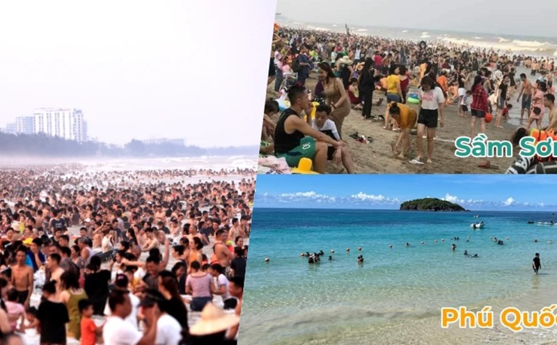 Sự khác biệt quá lớn ở hai bãi biển dịp nghỉ lễ. Ảnh: Đặng Trung.