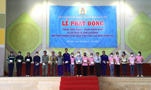 Lễ phát động Tháng Công nhân năm 2024 tại TP Bảo Lộc, tỉnh Lâm Đồng. Ảnh: Khánh Phúc

