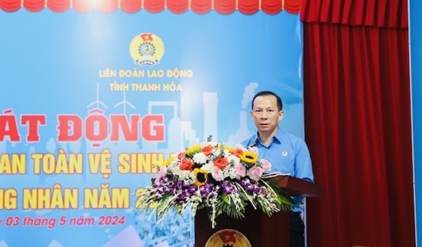 Ông Võ Mạnh Sơn - Chủ tịch LĐLĐ tỉnh Thanh Hóa phát biểu tại lễ phát động. Ảnh: Minh Hoàng