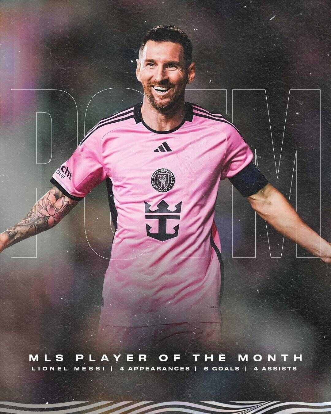Messi được vinh danh là Cầu thủ xuất sắc nhất tháng 4 của MLS.  Ảnh: Inter Miami