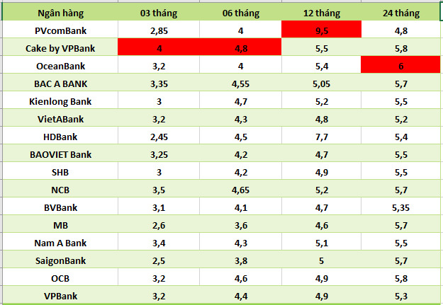 Top ngân hàng có lãi suất cao nhất thị trường hiện nay. Đồ họa: Hà Vy