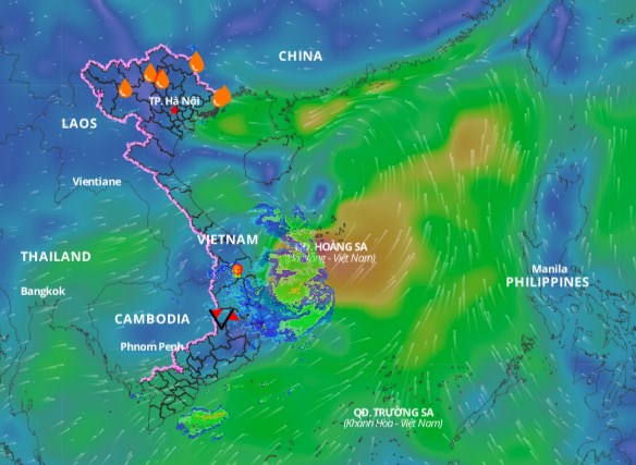 Cập nhật lớp hướng gió trên biển vào 10 giờ ngày 30.5. Nguồn: Hệ thống giám sát thiên tai Việt Nam