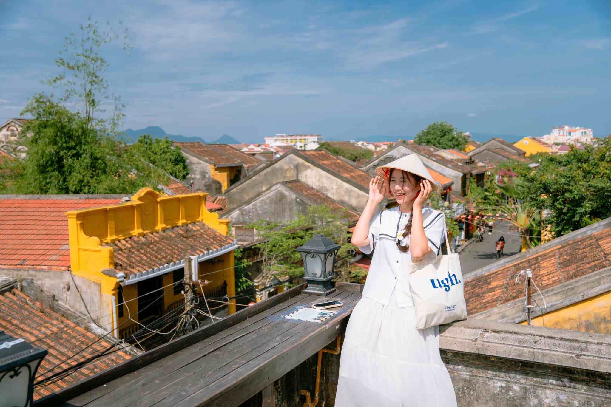 Rooftop view from Faifo Coffee shop in Hoi An with scenic ancient rooftops